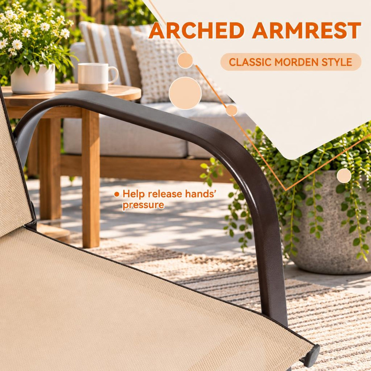 Airfind 2 Pcs Patio Chairs Outdoor Dining Chair with Armrest, 440 lbs Capacity, Steel fabric Frame, Beige