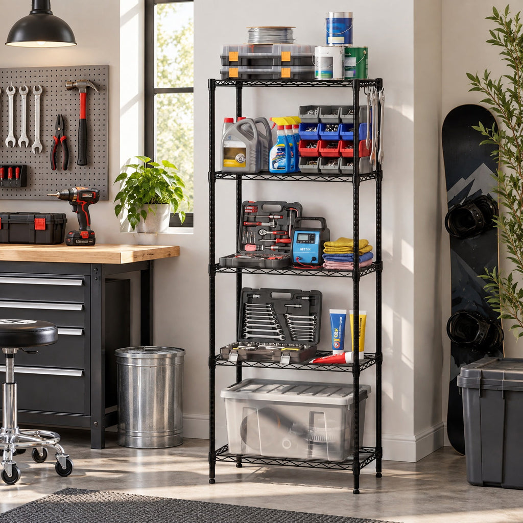 Airfind 5-Tier Metal Storage Shelving Unit with V-Shaped Wire Rack and 750 LBS Capacity, 750 lbs Capacity, Metal Frame, Black