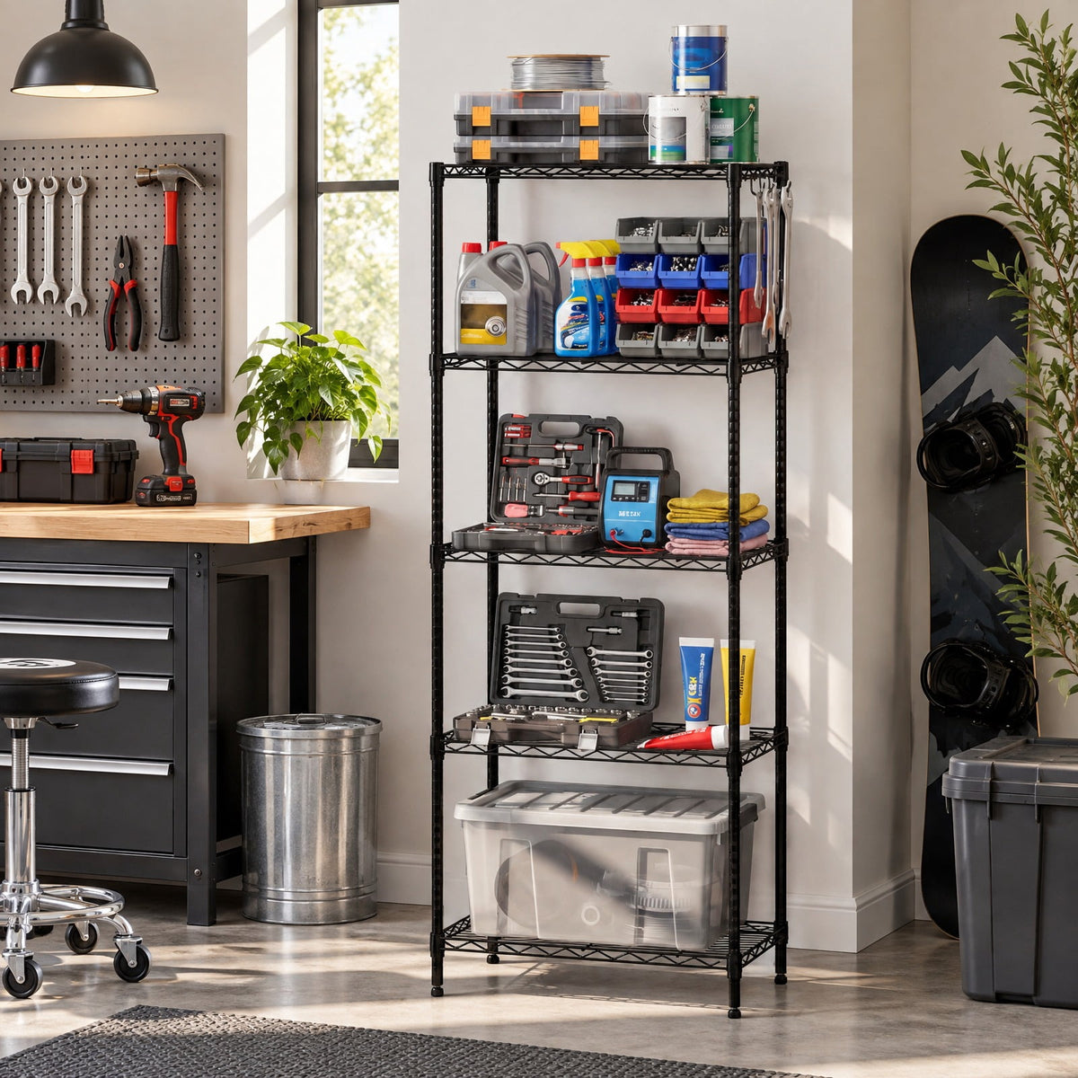 Airfind 5-Tier Metal Storage Shelving Unit with V-Shaped Wire Rack and 750 LBS Capacity, 750 lbs Capacity, Metal Frame, Black