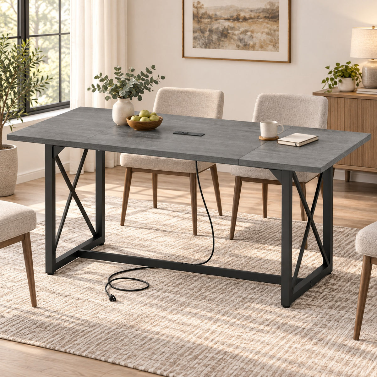 Airfind 6FT Conference Table with Power Outlets Seats 6-8 People for Office, 310 lbs Capacity, Engineered Wood Metal Frame, Gray