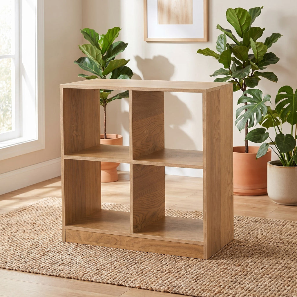 Airfind 4-Cube Youth Bookcase with Open Shelves, 60 Lbs Capacity, Engineered Wood, 29 Inch X 13 Inch X 29 Inch for Convenient Everyday Use, Natural