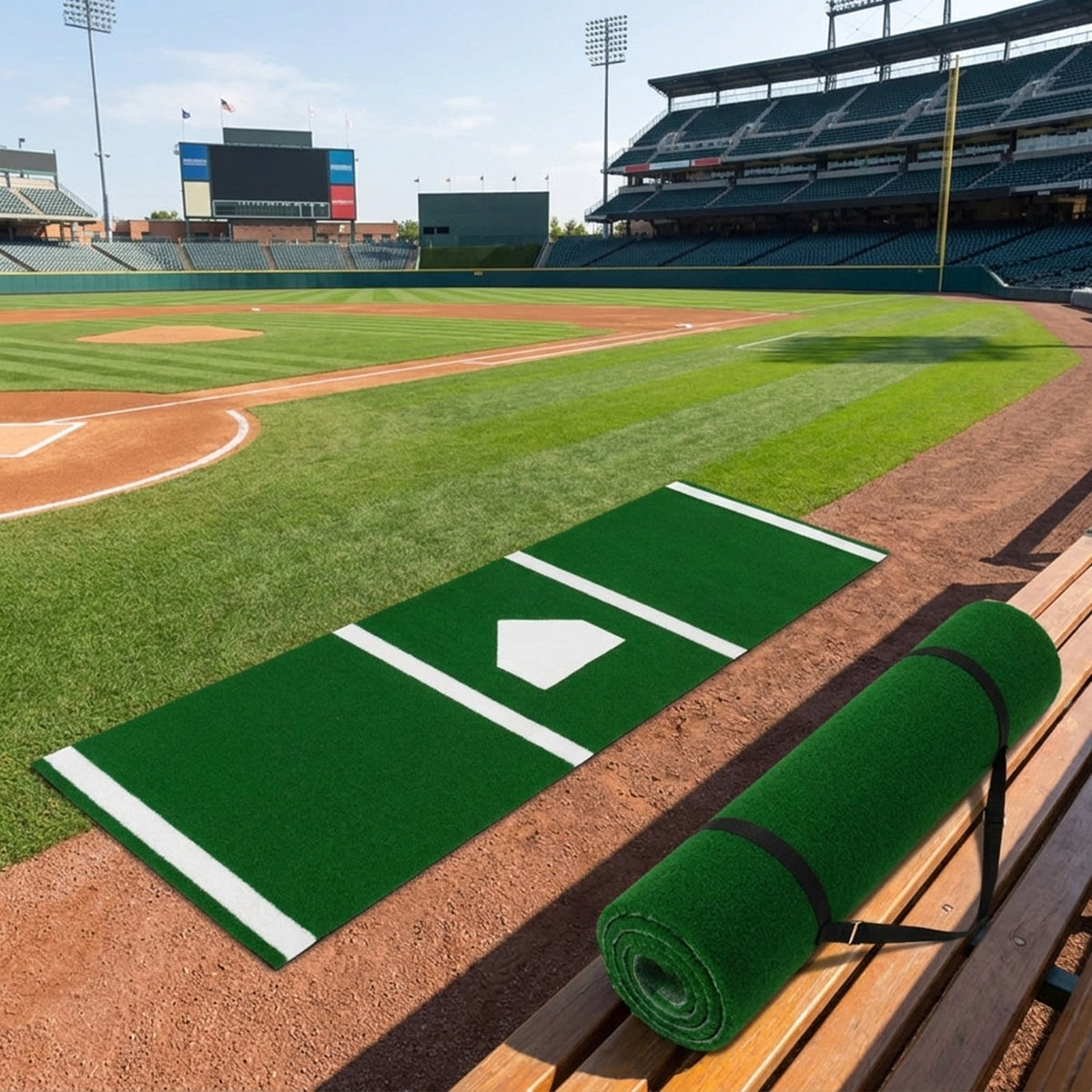 Airfind 10 ft x 3.8 ft Baseball and Softball Batter Practice Mat with Home Plate Markings, Green