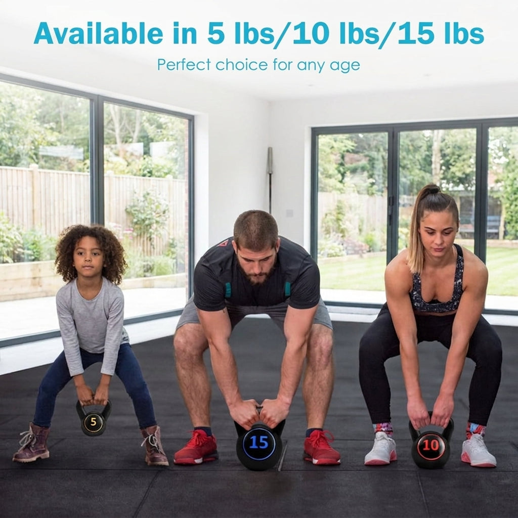 Airfind 3-Piece Cement Kettlebell Set (5-10-15 lbs) for Functional Strength Training, Black