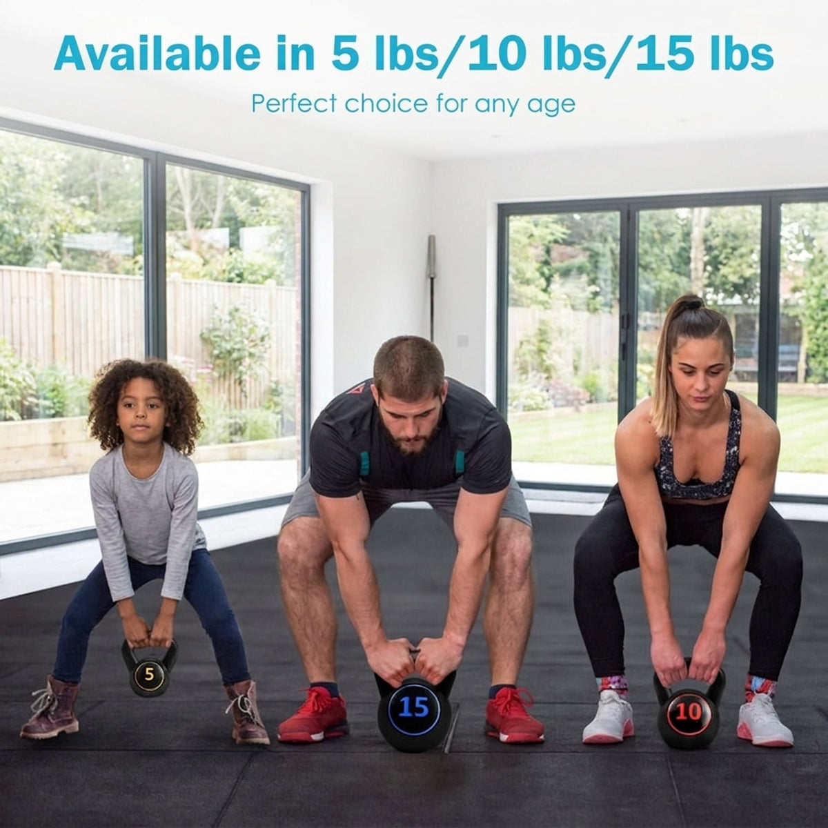 Airfind 3-Piece Cement Kettlebell Set (5-10-15 lbs) for Functional Strength Training, Black