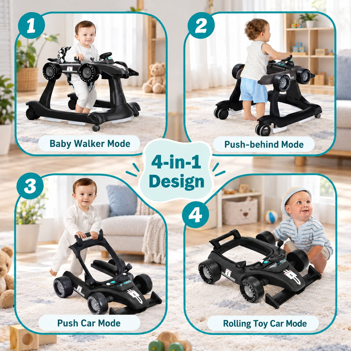 Airfind 4-in-1 Foldable Activity Push Walker with Adjustable Height, 25 lbs Capacity, PP polyester sponge Frame, 29 x 24 x 20/21/22 Footprint