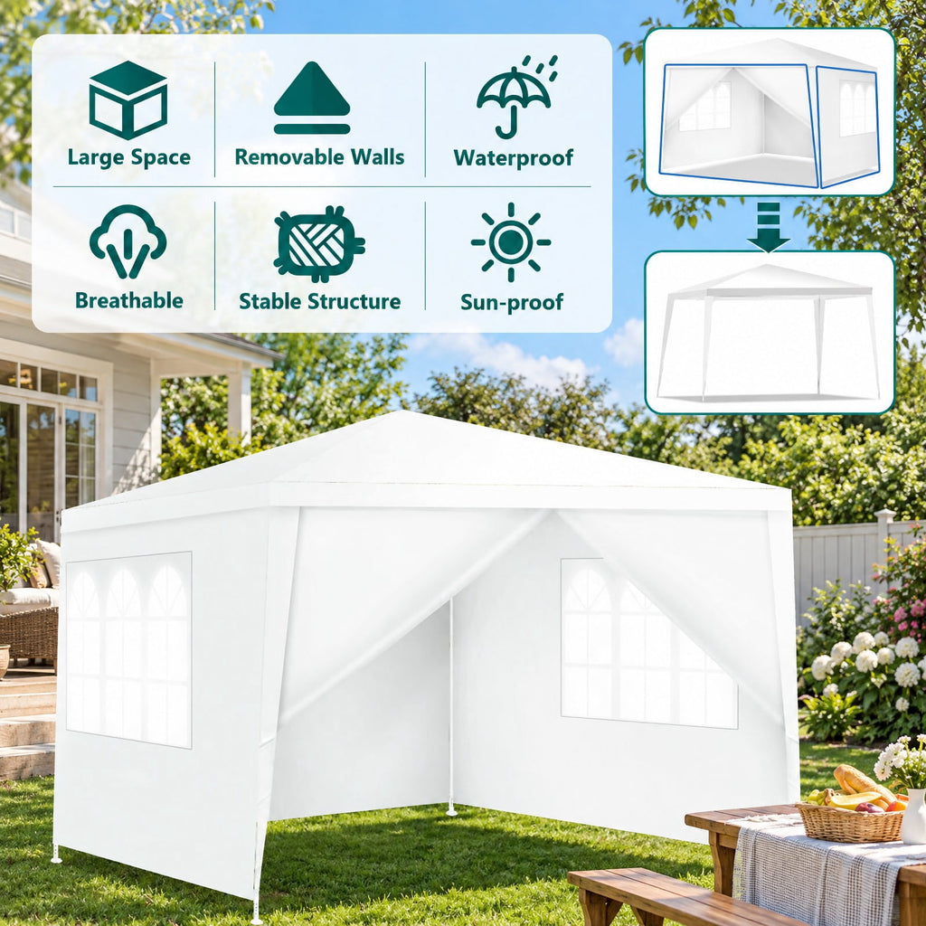 Airfind 10 x 10 Feet Outdoor Side Walls Canopy Tent with 4 Removable Sidewalls, Polyethylene fabrics Frame: Powder coated steel Frame, White
