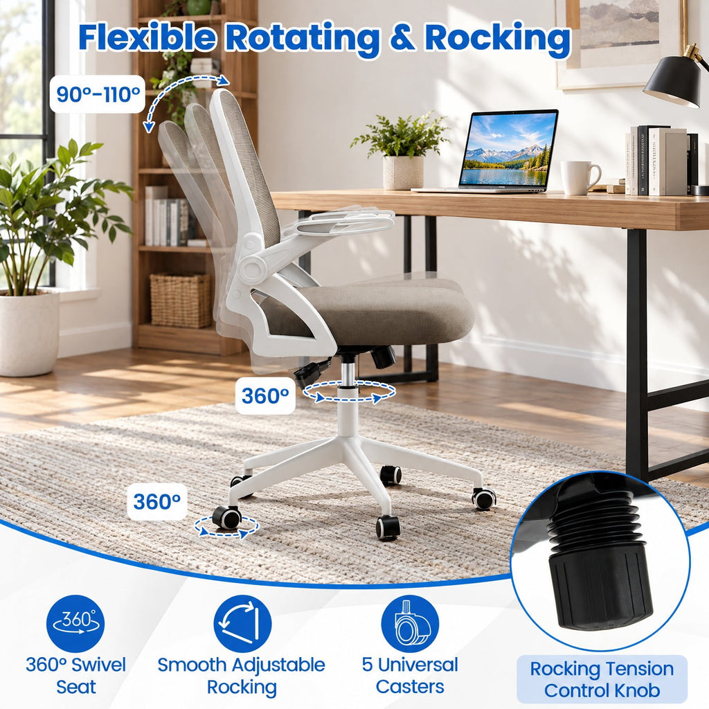 Airfind Ergonomic Computer Desk Chair with Lumbar Support and Flip-up Arms, 330 lbs Capacity, PP Metal Mesh Plywood Sponge Frame, Gray