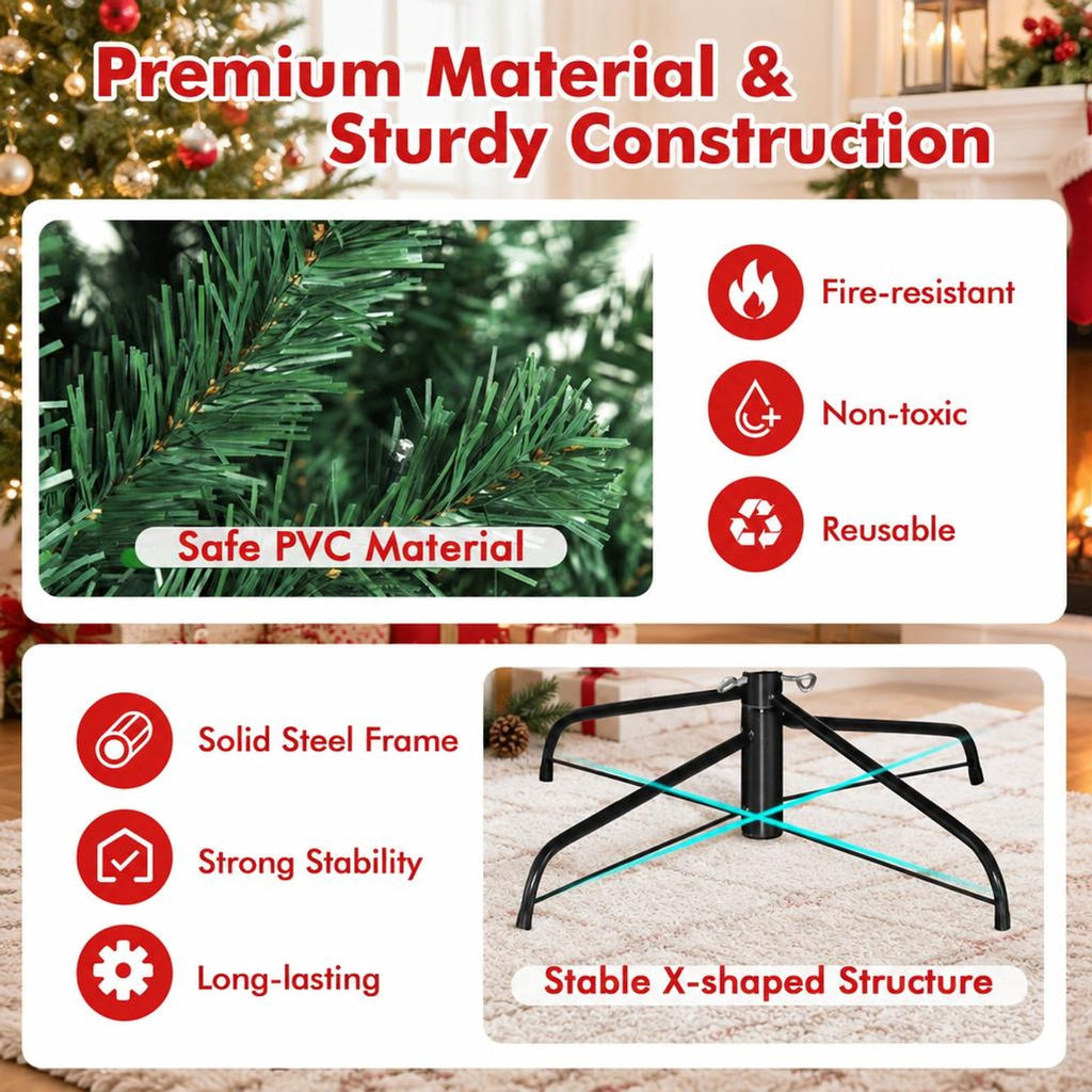 Airfind 7.5 Feet Pre-Lit Artificial Spruce Christmas Tree with 550 Multicolor Lights for Festival, PVC Frame, Φ4.4 x 7.5 H Footprint, Green