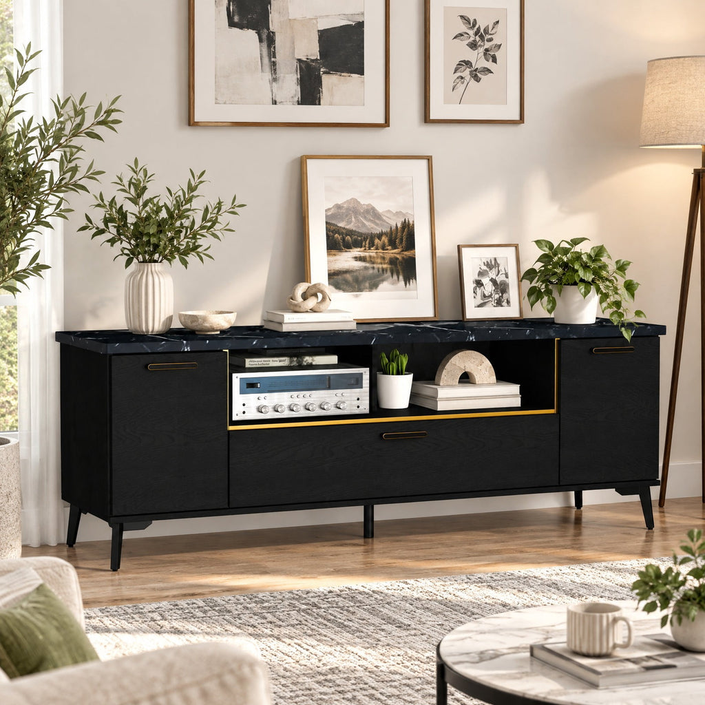 Airfind 63 Inch TV Stand with Flip Door Cabinet for TVs up to 75 Inch, 165 lbs Capacity, Engineered Wood MDF Metal Frame, Black
