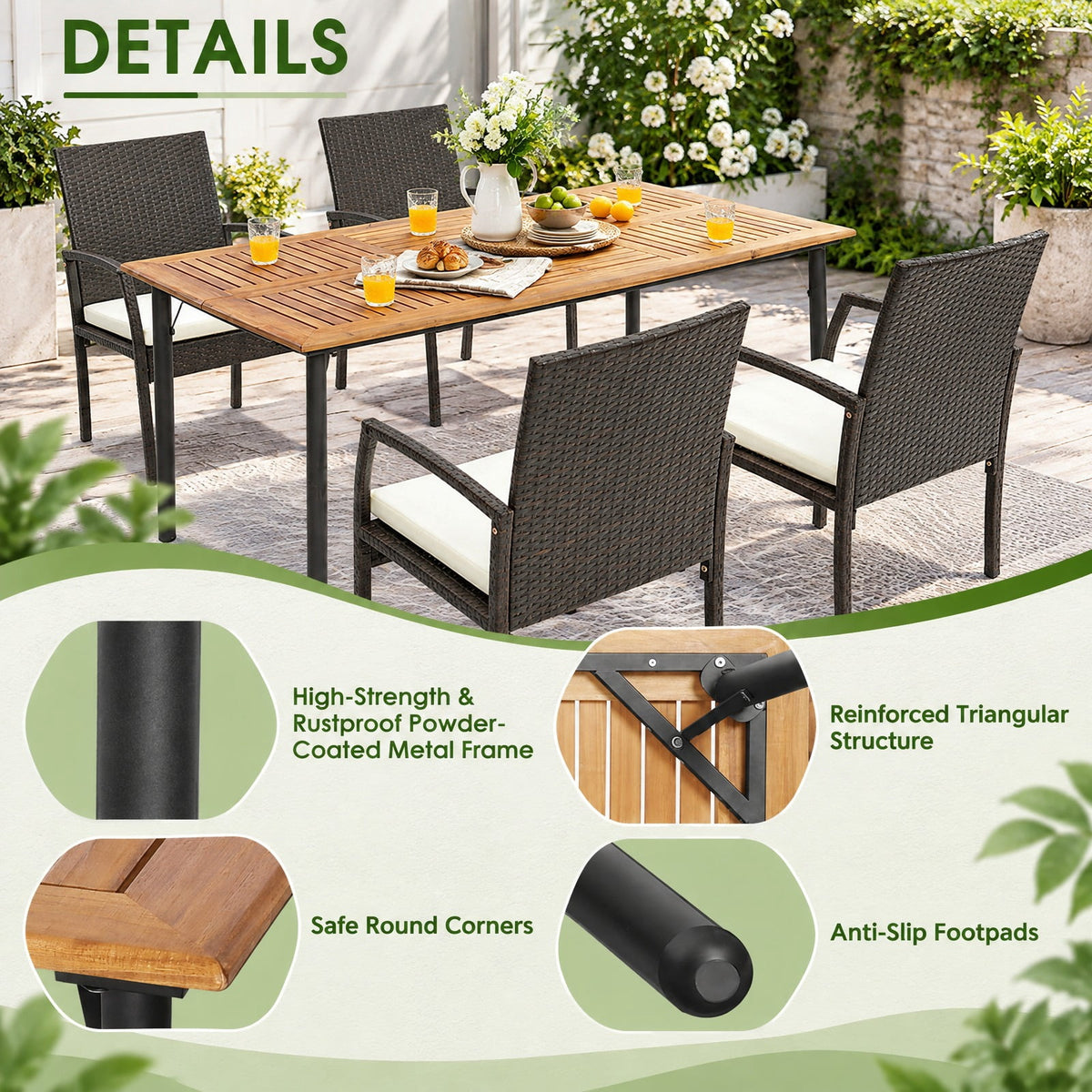 Airfind Patio Acacia Wood Dining Table with Umbrella Hole and Metal Legs, 165 lbs Capacity, Acacia Wood Metal Frame, 63 x 36 x 30 Footprint, Wood