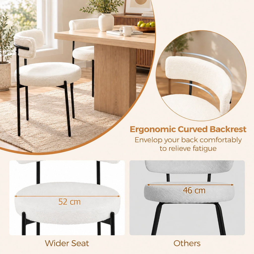 Airfind Boucle Dining Chair with Curved Backrest and Metal Legs Set of 2, Faux Sherpa Metal Sponge Frame, 20.5 x 20.5 x 31 Footprint, White