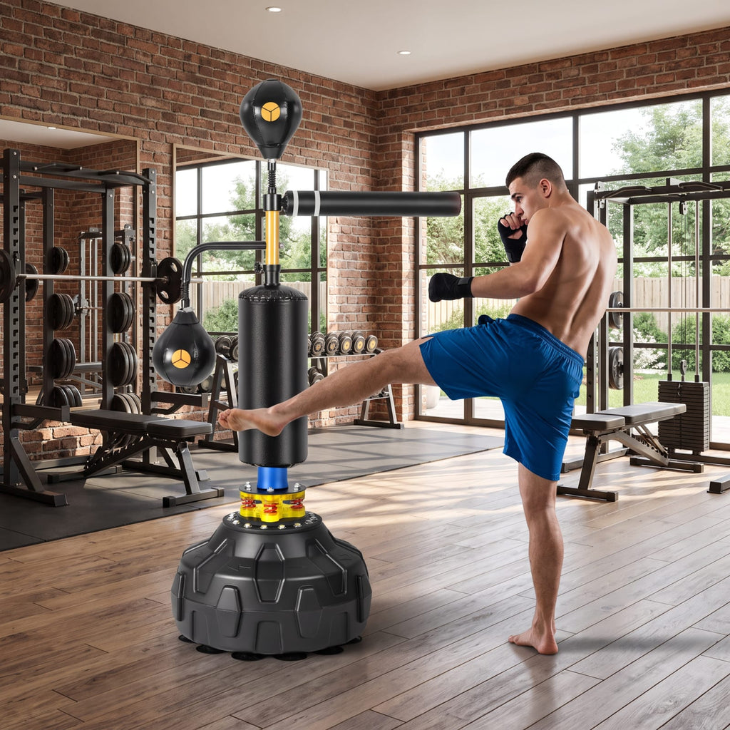 Airfind Freestanding Boxing Speed Trainer with 360 Degree Spinning Bar Dual Speed Balls and Adjustable Height for Home Gym, Black