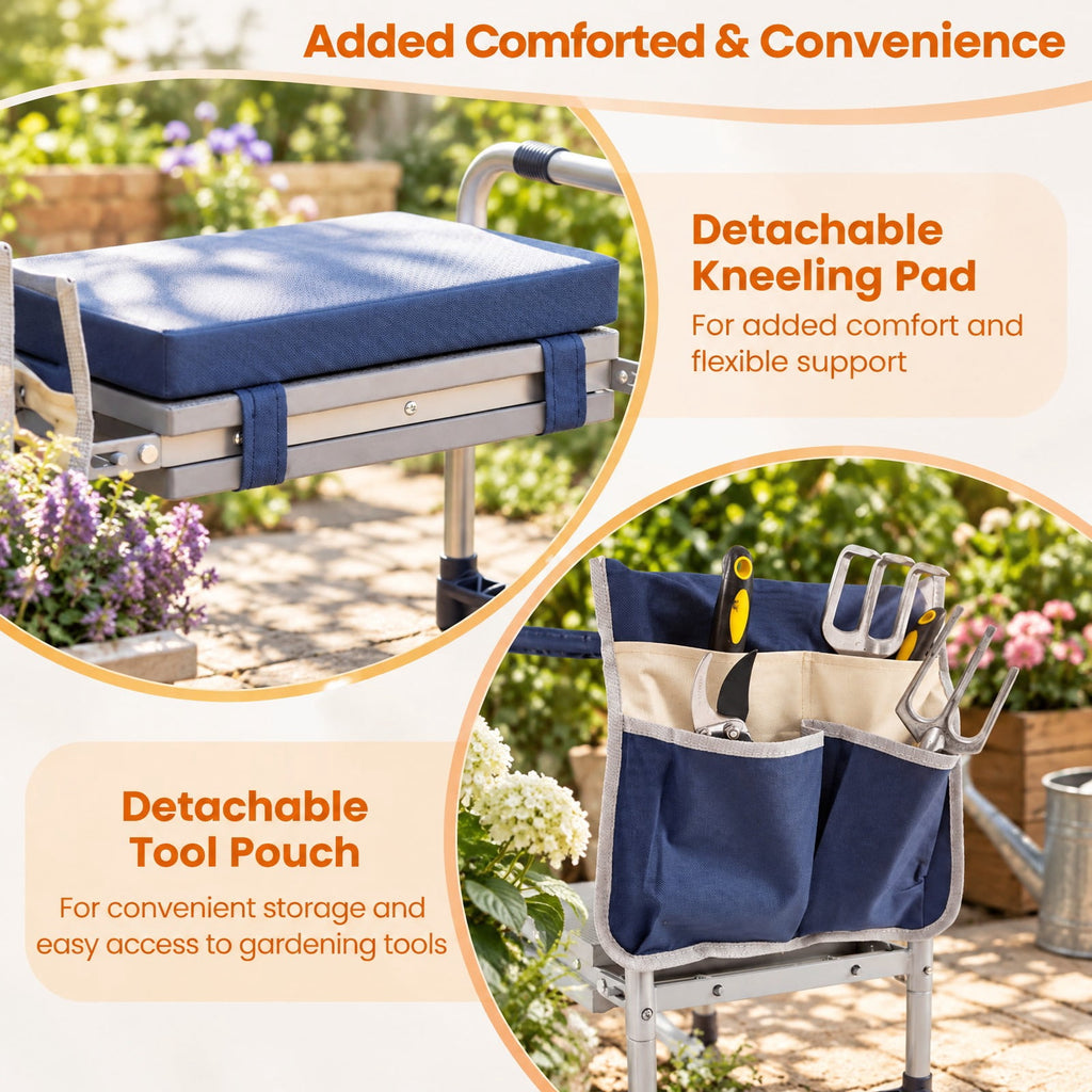 Airfind Garden Kneeler and Seat Foldable Gardening Stool with Wide EVA Foam Padding, 350 lbs Capacity, Metal EVA Frame, 21 x 12 x 17 Footprint