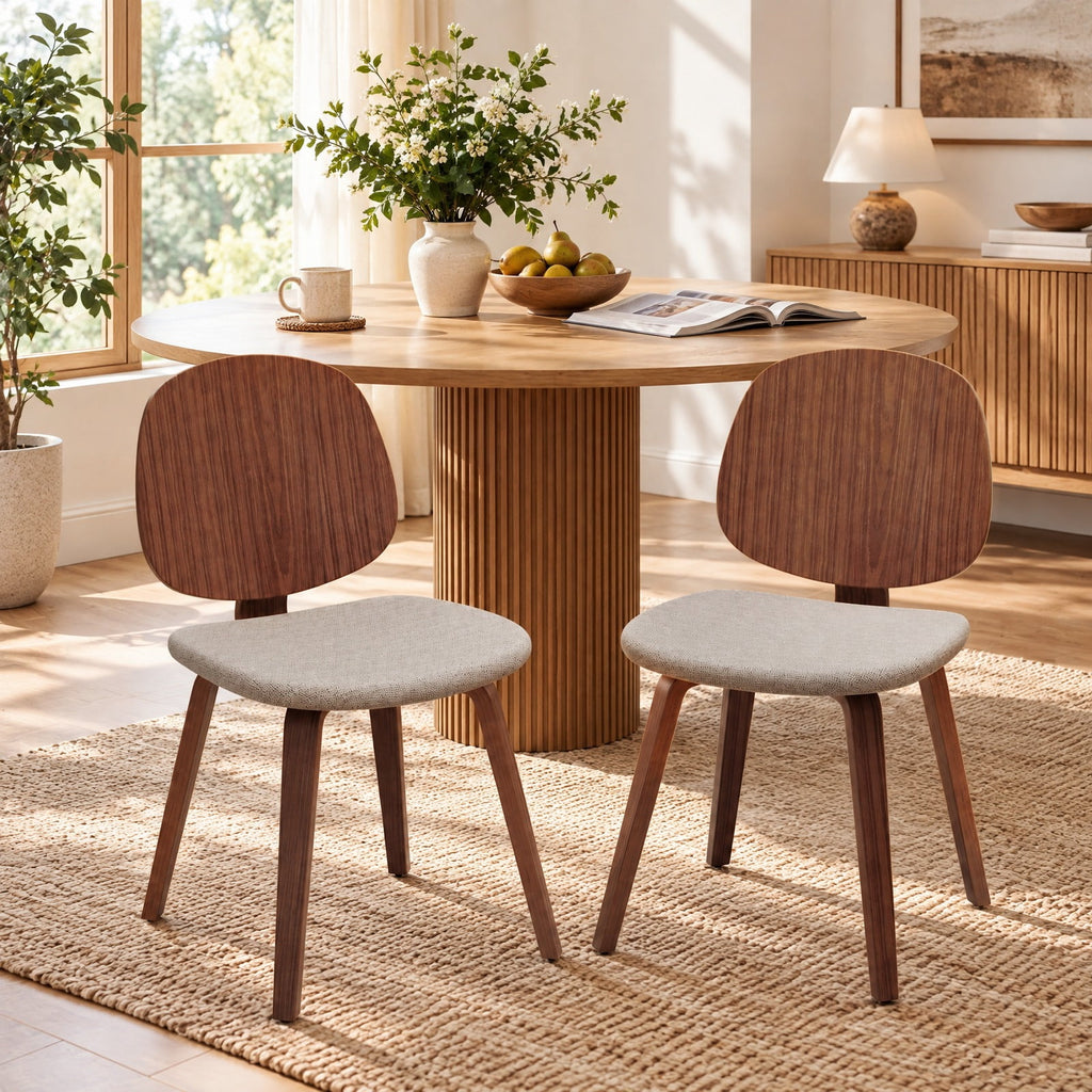 Airfind Wooden Dining Chair Set of 2 with Bentwood Frame and Padded Seat, 330 lbs Capacity, Bentwood Frame, 19in x 20in x 32in Footprint, Walnut