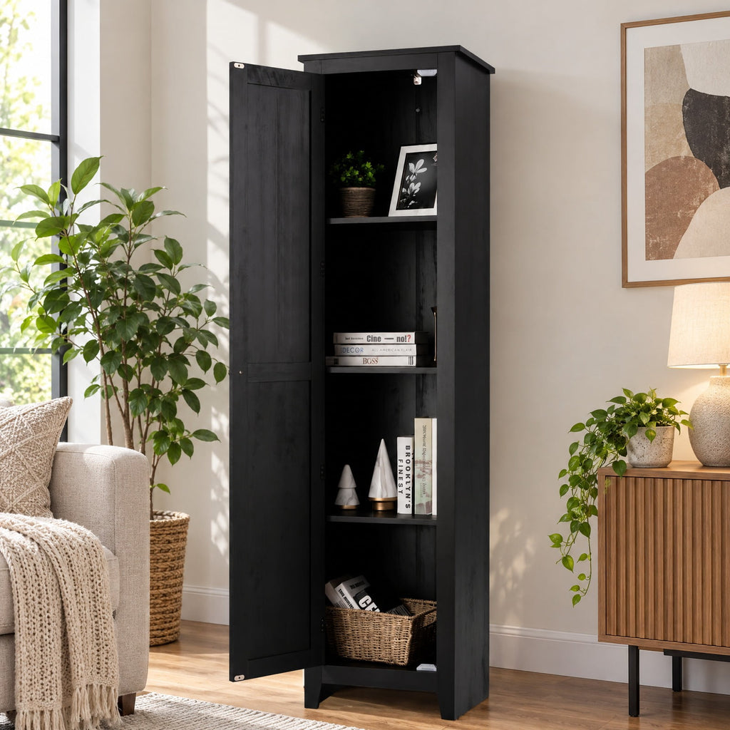 Airfind Linen Tower Bathroom Storage Cabinet Tall Slim Side Organizer with Shelf, 11 lbs Capacity, MDF particleboard Frame, Black
