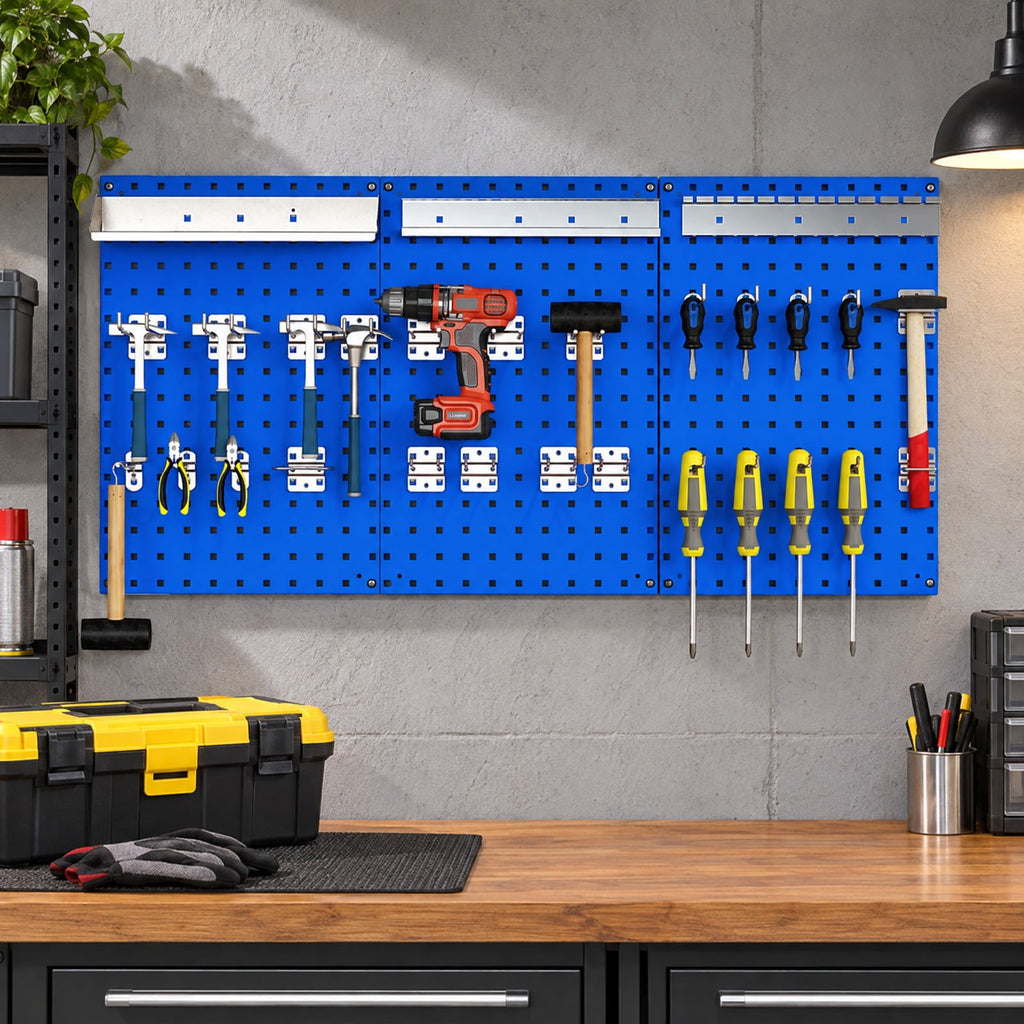 Airfind Wall-Mounted Pegboard Kit with 3 Pegboards for Garage Workshop, Metal Frame, 48 x 23.5 x 0.8 Footprint, Navy