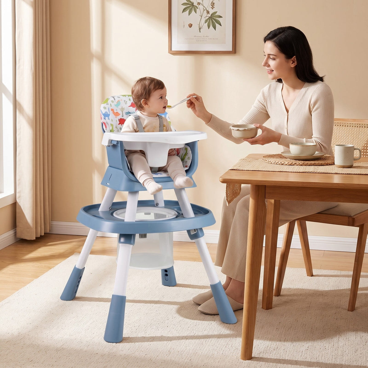 Airfind 16-in-1 Baby High Chair with Activity Center and Booster Seat for Babies and Toddlers, 44 lbs Capacity, Metal Frame, Celadon