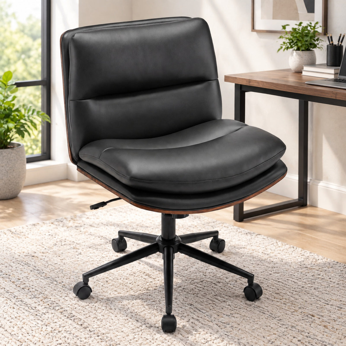Airfind Armless Office Chair with Curved Backrest and Padded Seat, 245 lbs Capacity, Faux Leather Sponge Metal Plywood Frame, White