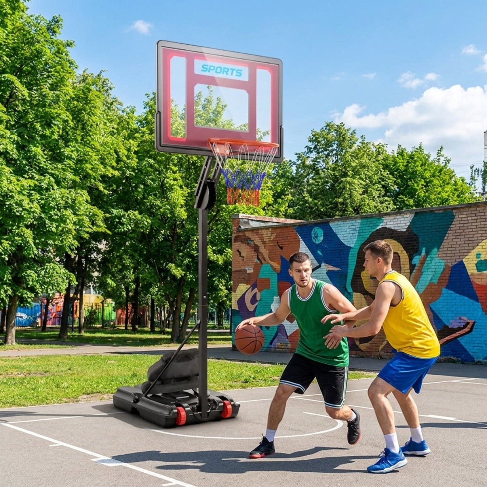 Airfind Portable Basketball Goal with Adjustable Height (5-10 ft Range) Stabilizing Base, Black