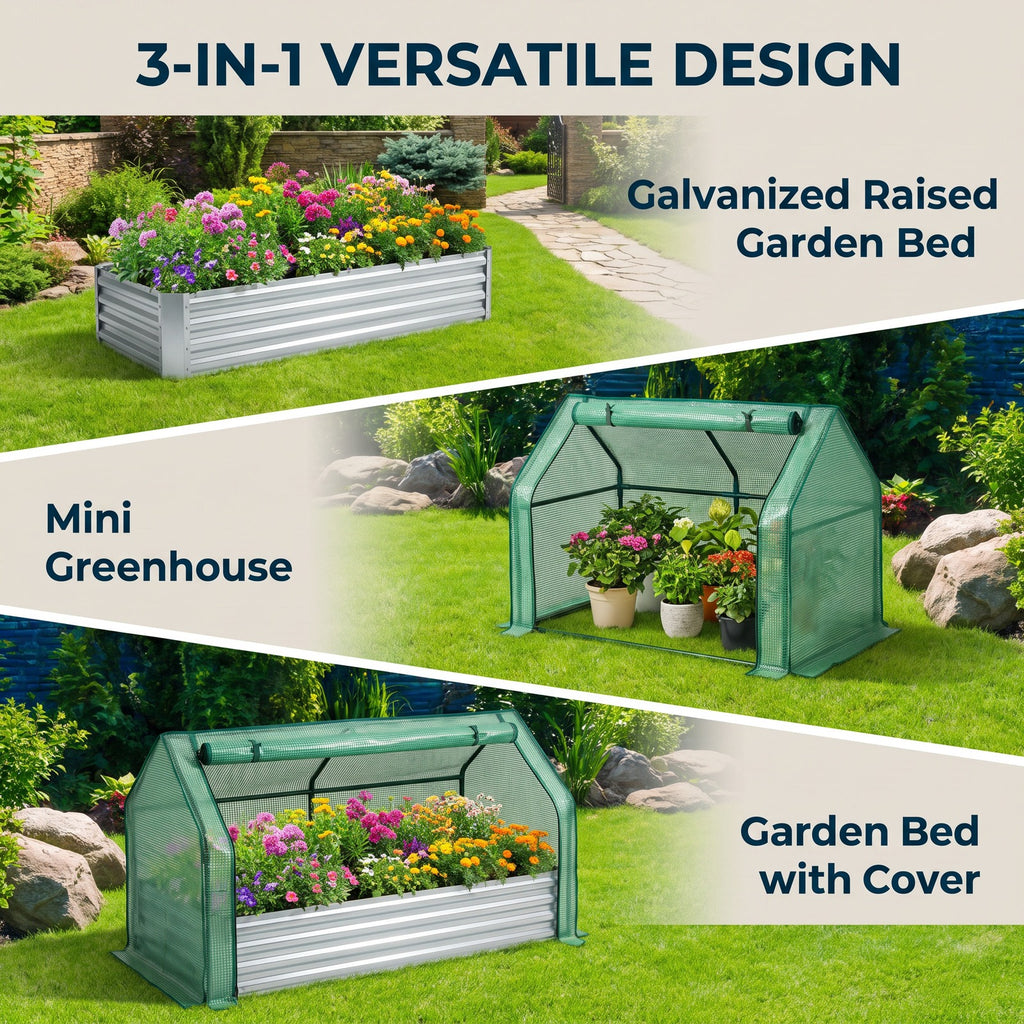 Airfind 6 x 3 x 3 Feet Galvanized Raised Garden Bed with Greenhouse, Galvanized Steel Metal PVC Frame, Green