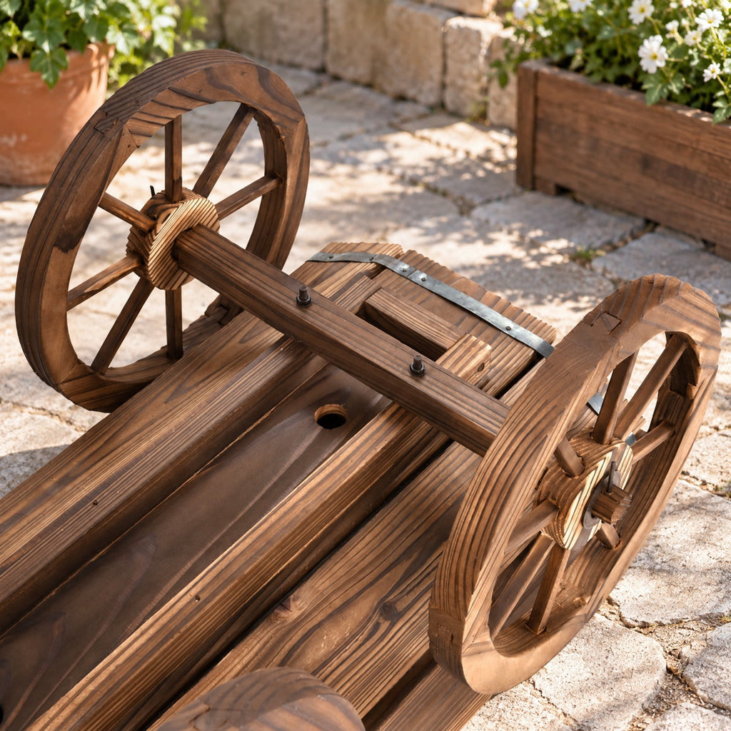 Airfind Wood Wagon Planter Pot Stand with Wheels, Fir wood Frame, 47.2 Inch x 17.0 Inch x 21.0 Inch Footprint, Wood