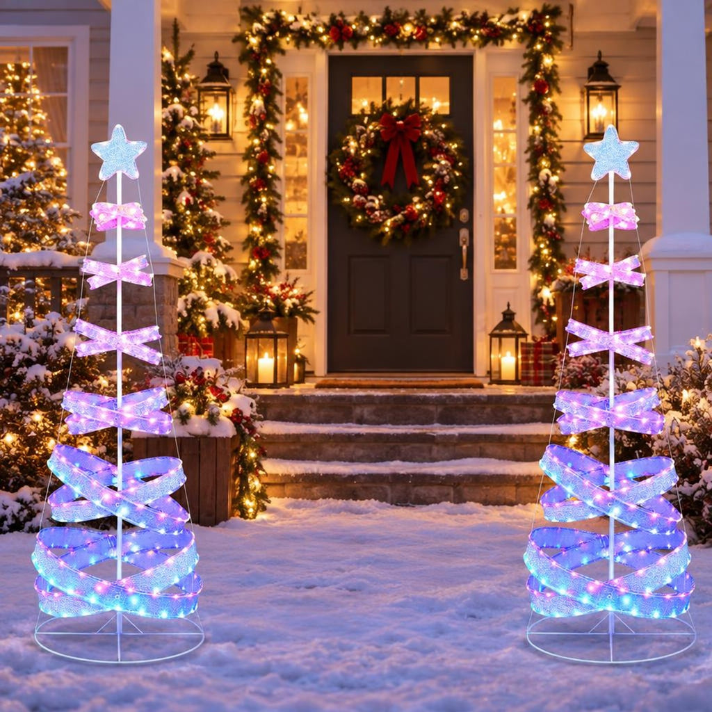 Airfind 7 Feet Outdoor Spiral Christmas Tree for Party Xmas New Year Decoration, Metal Polyester Frame, 2.3 ft x 2.3 ft x 7 ft Footprint, White