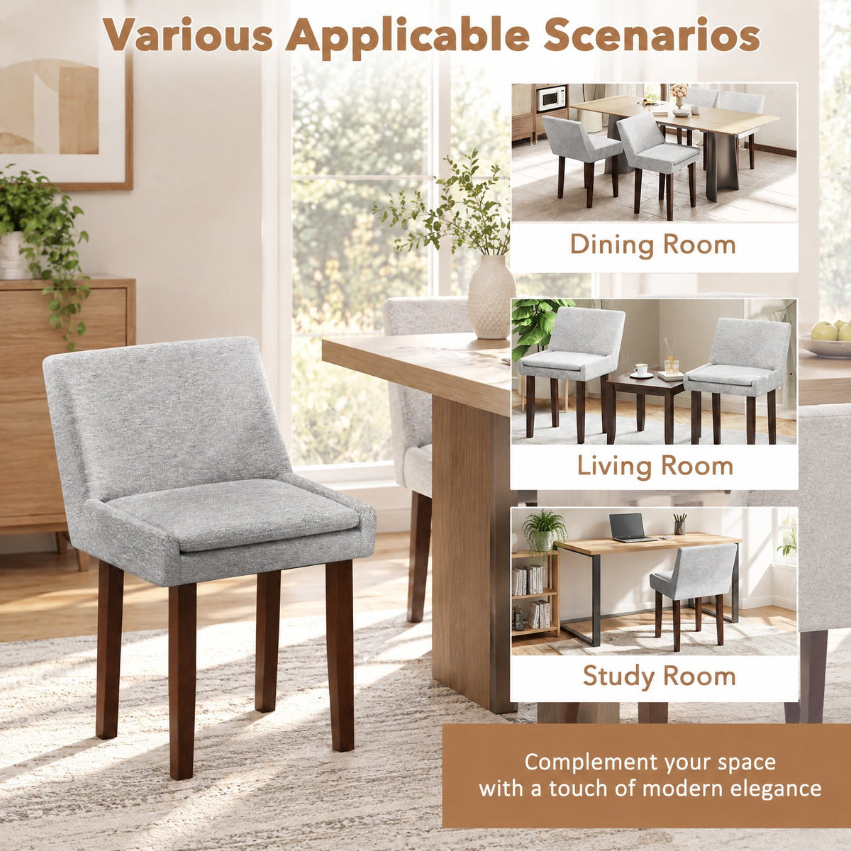 Airfind Modern Upholstered Fabric Side Leisure Chair Set of 2, 350 lbs Capacity, 24 x 21 x 32.5 Footprint, Gray