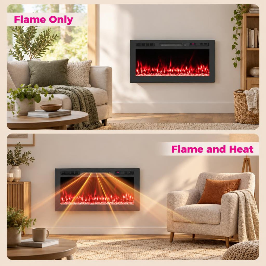 Airfind Smart WiFi Electric Fireplace Wall Mounted and Recessed 750W/1500W Heater-36 Inch, Black, Power Cord 5 ft Net Weight-36in 29.5 lbs