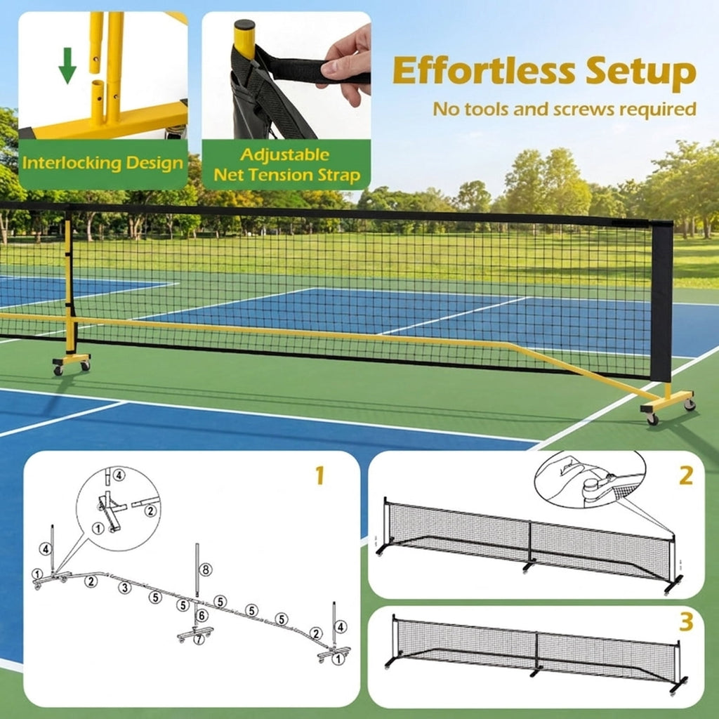 Airfind 22-Foot Portable Pickleball Net with Rolling Wheels Carry Bag, Black