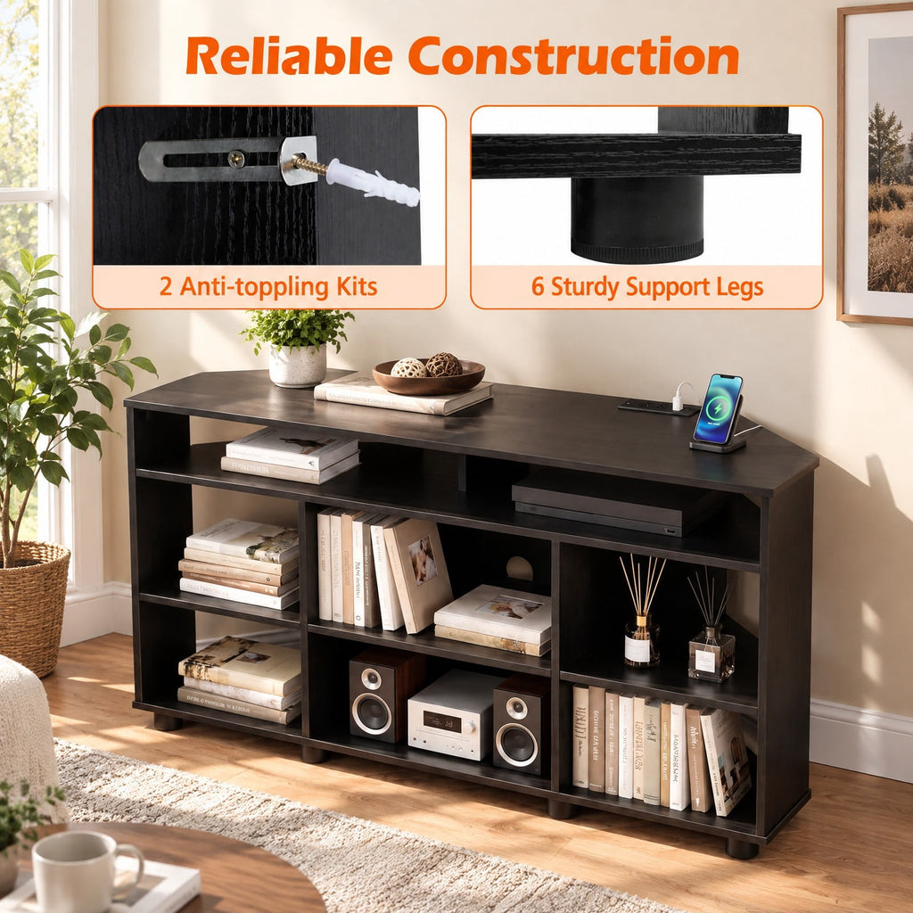 Airfind Corner Entertainment Center TV Stand for TVs up to 55 Inch, 90 lbs Capacity, Engineered Wood Frame, 46.5 x 16 x 21.5 Footprint, Black