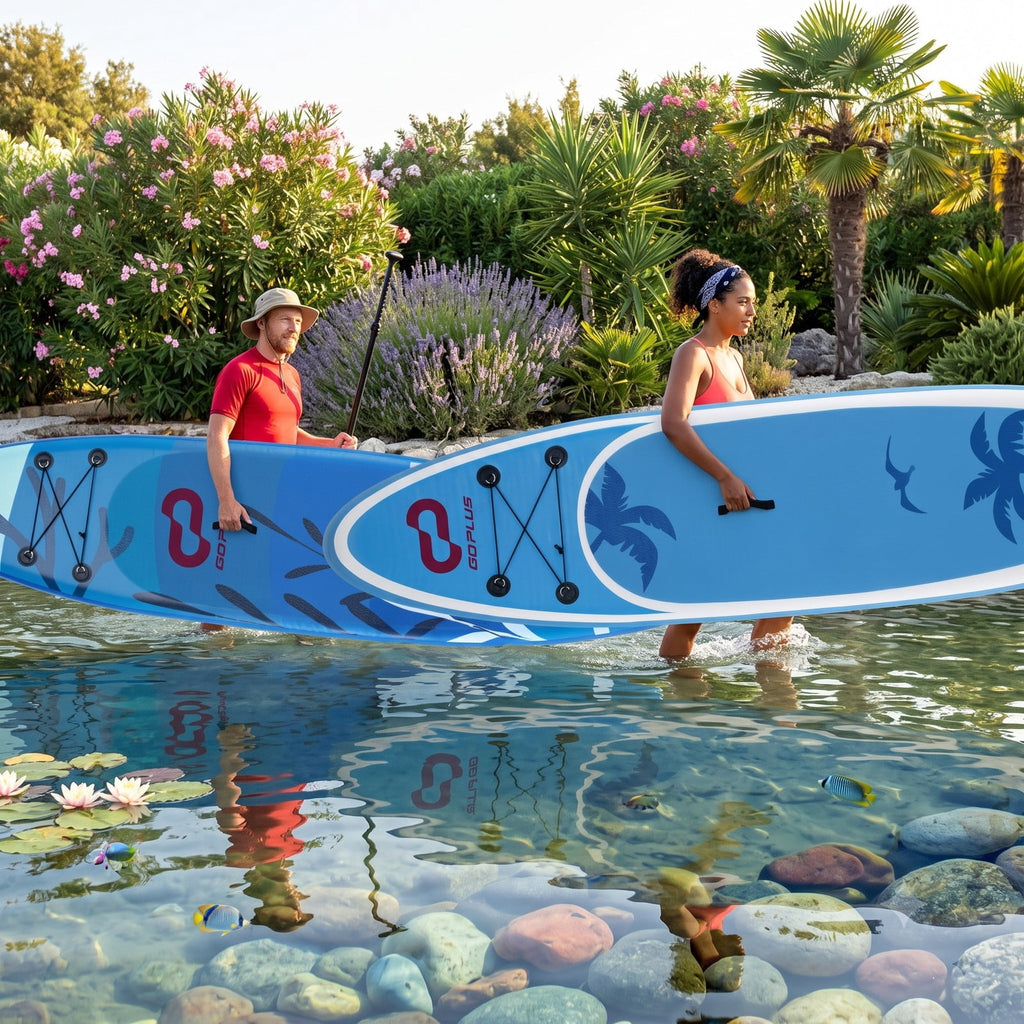 Airfind Inflatable Stand Up Paddle Board with Triple Fins and Adjustable Aluminum Paddle for Beginners and Adults, Blue and White