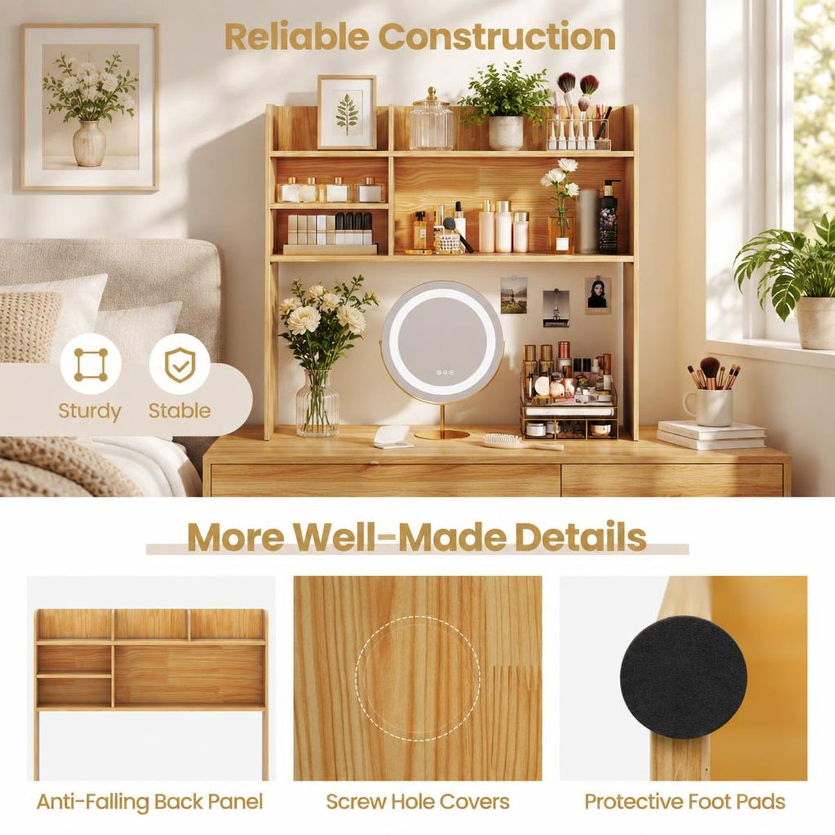 Airfind Desktop Bookshelf Countertop Storage Hutch with 6 Shelves, of Top Tier 66 lbs Capacity, Engineered Wood MDF Frame, Beige