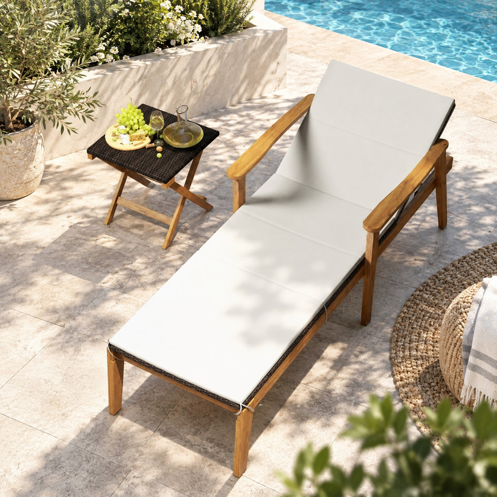 Airfind Outdoor Chaise Lounge Chair Rattan Patio Recliners with Armrests, Solid acacia wood frame for strong support
