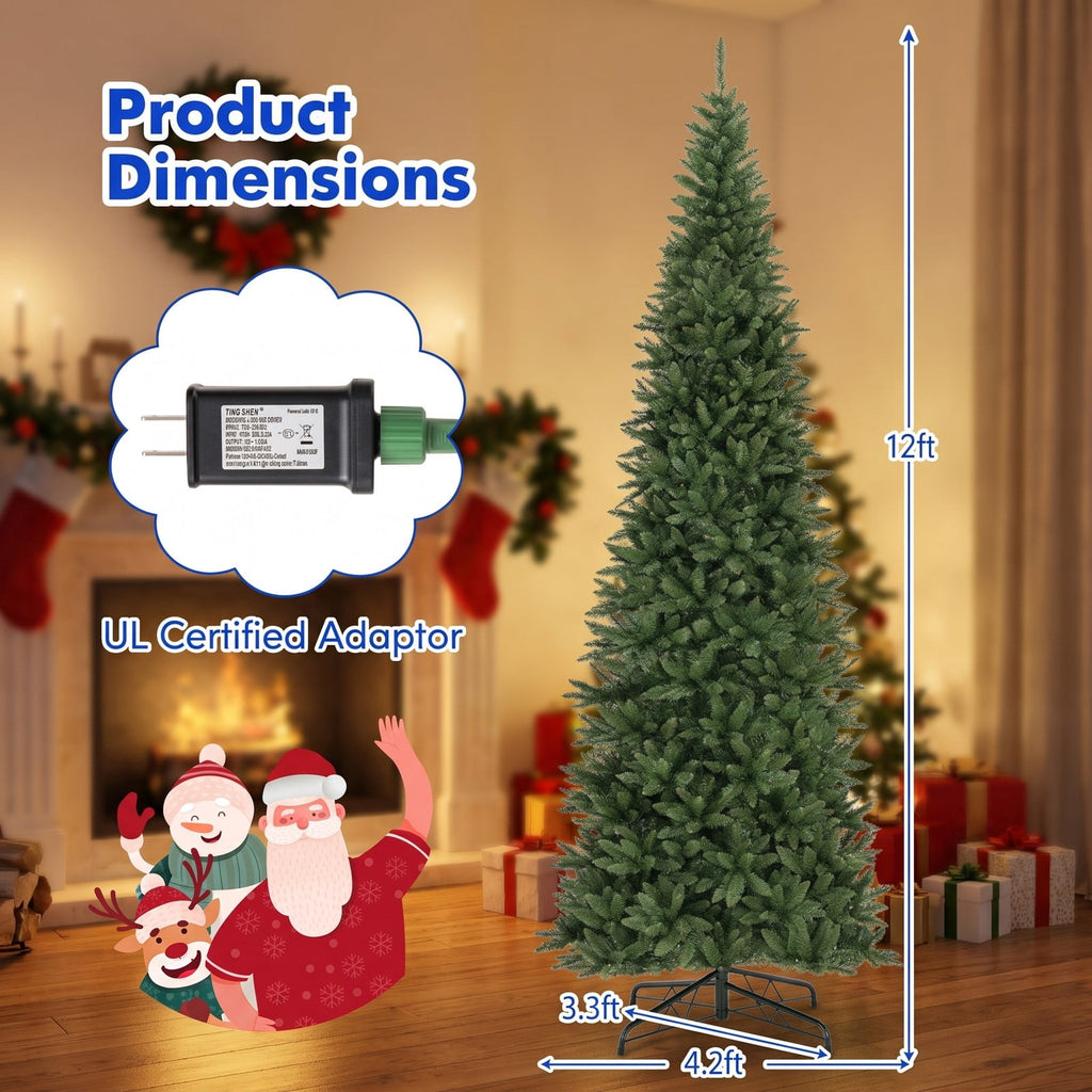Airfind 12 FT Artificial Christmas Tree with 800 Warm White LED Lights for Home Party Shopping Mall, White