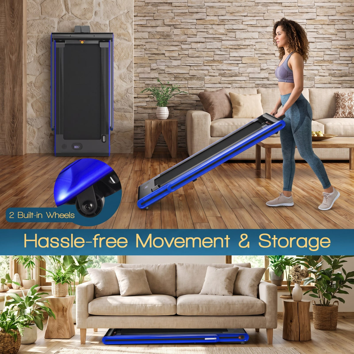 Airfind 2 in 1 Folding Treadmill with 2.25 HP Motor and Dual LED Display for Home Office Under Desk Walking and Jogging, Navy