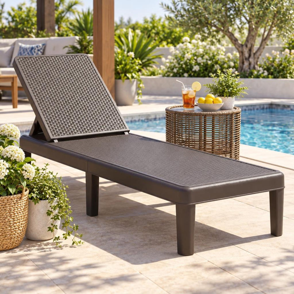 Airfind Outdoor Chaise Lounger Chair with Waterproof Rattan Textured PP Surface and 330 lbs Capacity, 330 lbs Capacity, PP Frame, Brown