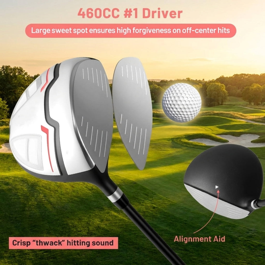 Airfind Children Golf Club Set for Ages 5-7 with 4 Pieces and a Lightweight Design Plus Fiberglass Clubs and a Portable Stand Bag as a Complete Golf Club Set, Red