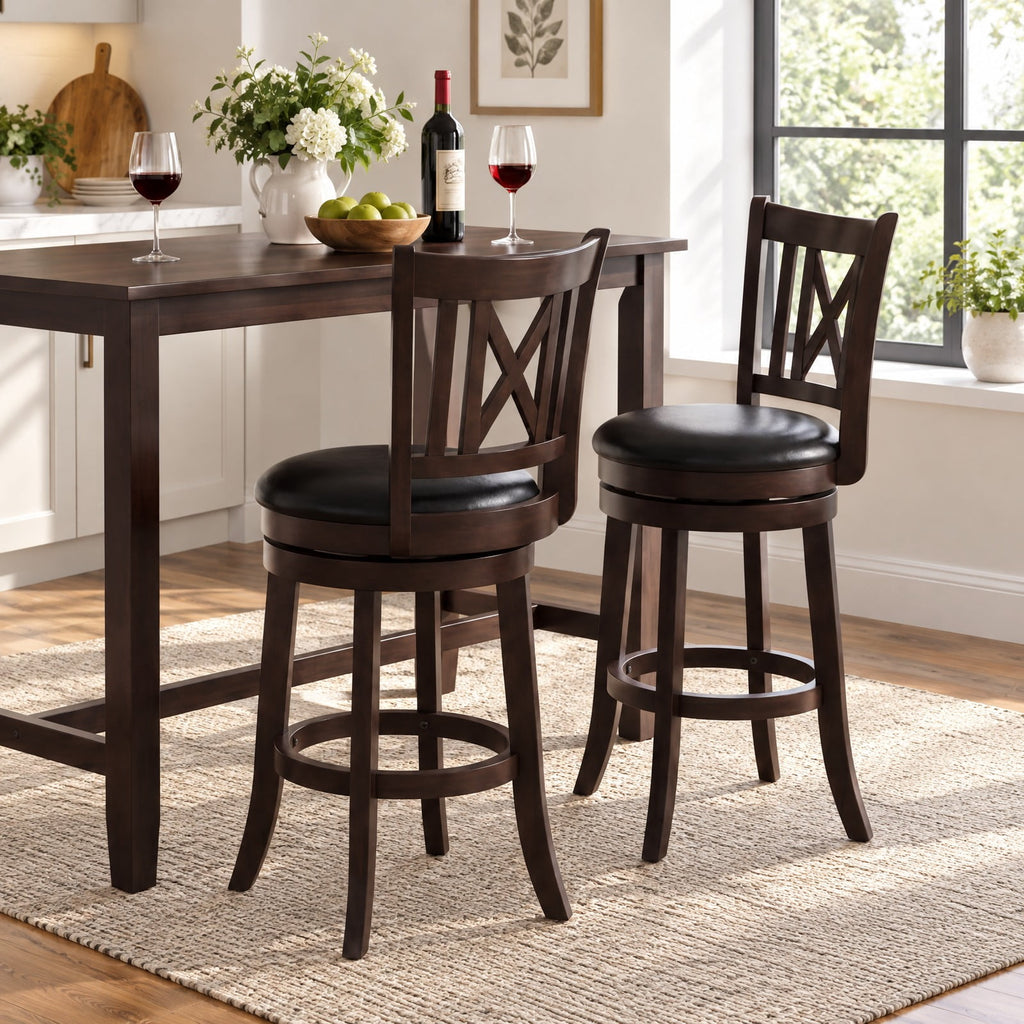 Airfind Set of 2 Bar Stools Swivel Bar Chairs with Hollowed Backrest and Footrest-26 inches, 275 lbs Capacity, 20 Inch x 18 Inch x 39.5 Inch Footprint