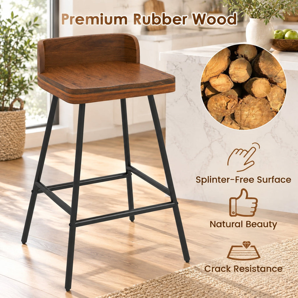 Airfind 24 Inch Industrial Rubber Wood Bar Stool with Low Back Metal Legs and Footrest, 330 Lbs Capacity, Rubber Wood Metal, Brown