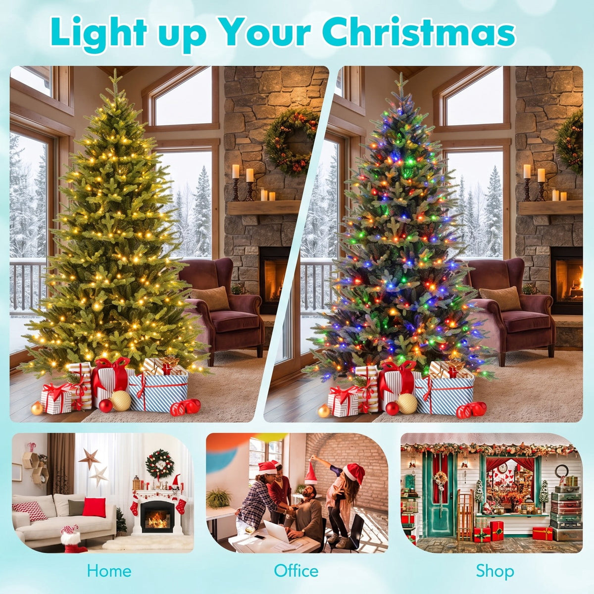 Airfind 7 Feet Artificial Xmas Tree Hinged with 11 Lighting Modes and Remote Control-7 ft, Green, Diameter of Stand 18/20/22