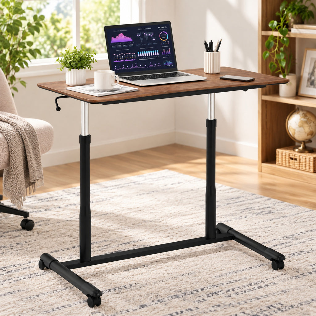 Airfind Height Adjustable Computer Desk Sit to Stand Rolling Notebook Table, MDF Frame, 37.5 x 21.5 x 27.5-42 Footprint, Brown