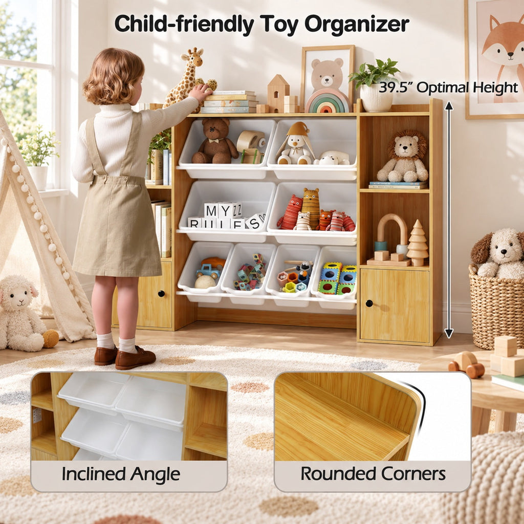 Airfind Kids Toy Storage and Bookshelf with Boxes and Open Shelves, 385 lbs Capacity, Engineered Wood Frame, for 3+ Years Old Total, Beige