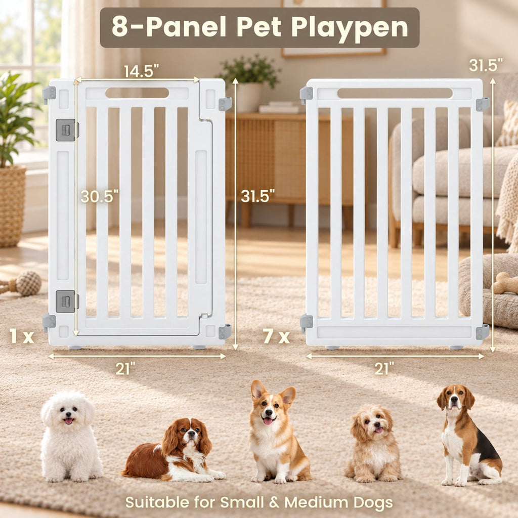 Airfind 31.5 Height Indoor Outdoor Dog Playpen with 8 Panels, White, Suitable for indoor and outdoor use, Ideal for RV camping travel backyard and more