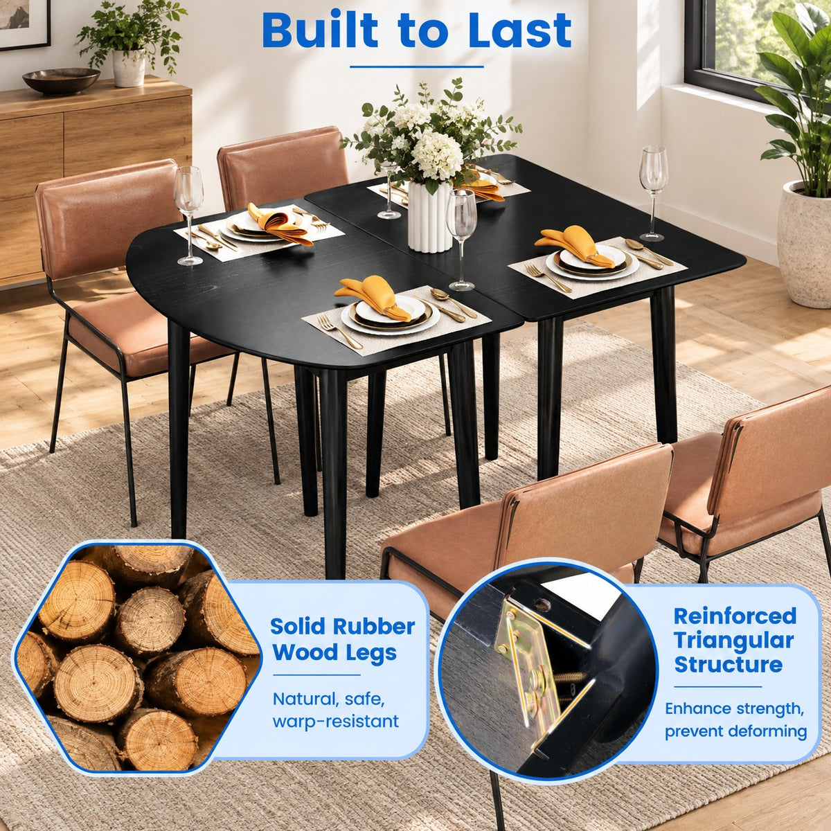 Airfind Rectangular Wooden Dining Table for 2-4 34 Inch Farmhouse Solid Wood Kitchen Table, 165 lbs Capacity, MDF Rubber Wood Rectangular Frame