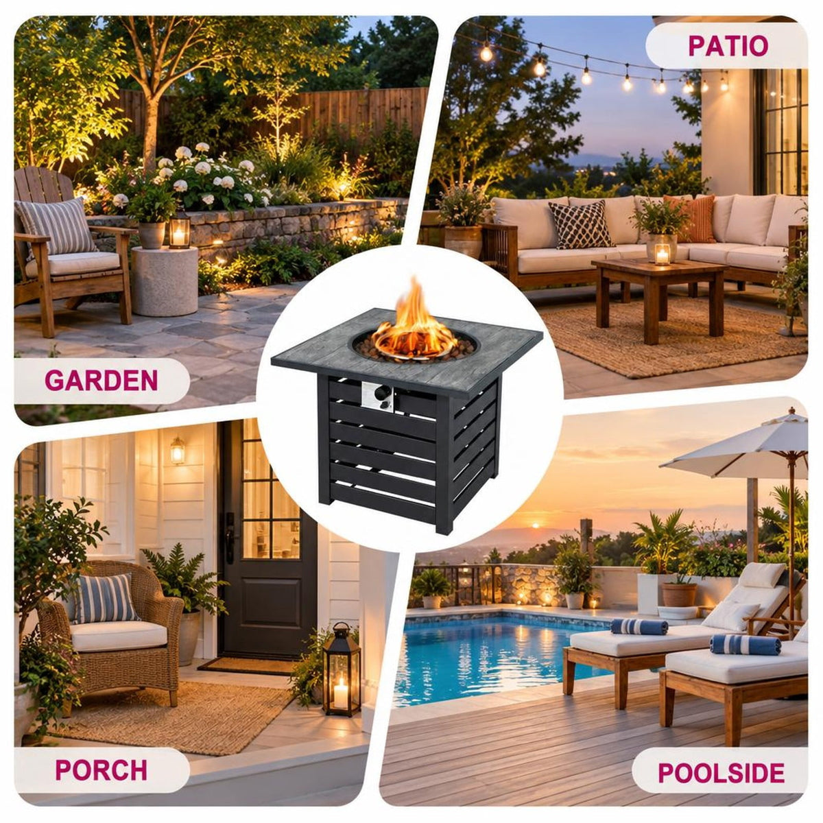 Airfind Square Propane Fire Pit Table with Lava Rocks and Rain Cover, 150 lbs Capacity, Ore powder steel stainless steel Frame, Black