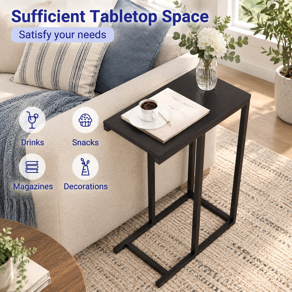AIRFIND C-Shaped Side Table with Metal Frame and Adjustable Feet, Slim Slide-Under Sofa End Table for Drinks and Small Items, 18 x 10 x 25 in