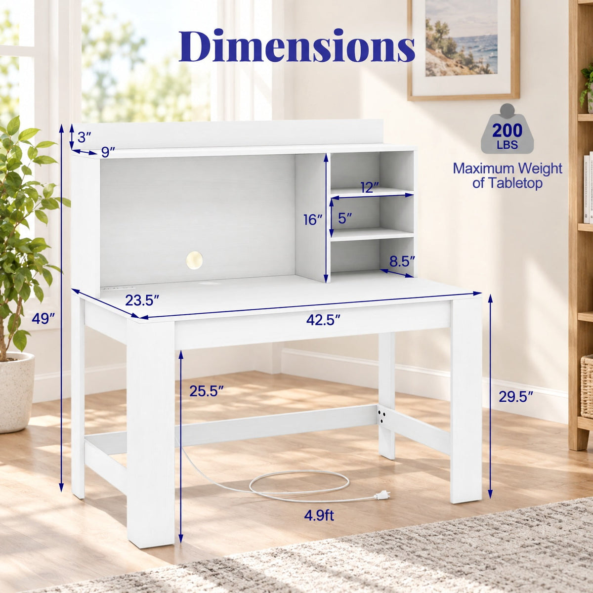 Airfind Modern Computer Desk with Hutch and Storage Shelves, 330 lbs Capacity, MDF Engineered Wood Frame, 42.5 Inch x 23.5 Inch x 49 Inch Storage Footprint