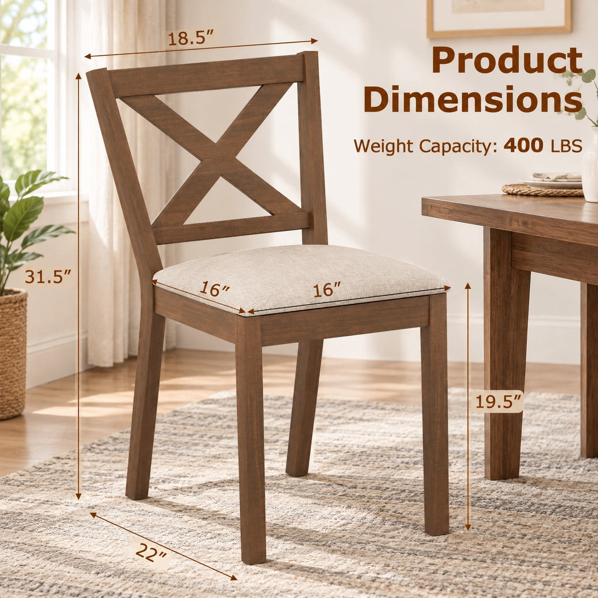 Airfind Dining Chair Set of 2 Modern Kitchen Chair with Upholstered Seat, Brown, The stable structure ensures a weight capacity of up to 400 lbs