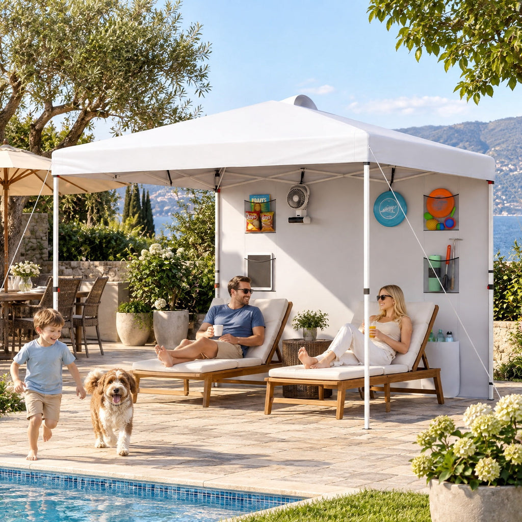 Airfind 10 x 10 FT Pop up Canopy Tent with Sidewall 6 Pockets Instant Setup Commercial Gazebo, 150D Oxford Fabric Metal Frame, White