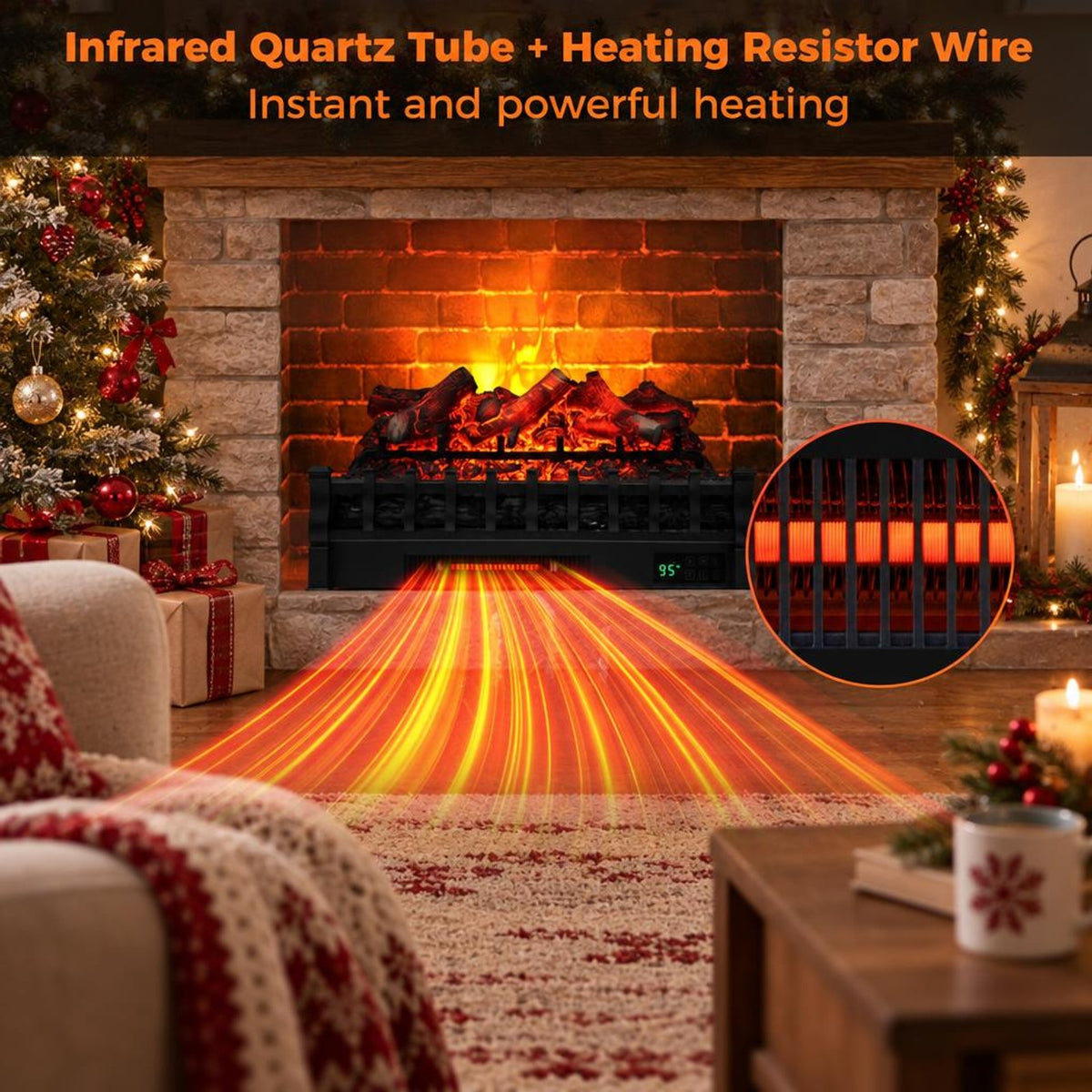 Airfind 26 Inch Electric Fireplace Heater with Remote Control and Realistic Lemonwood Ember Bed, Black